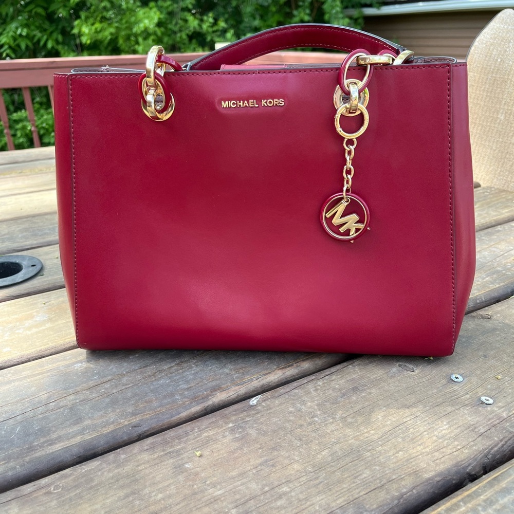 Michael Kors Red Cynthia Satchel with Gold Accents
